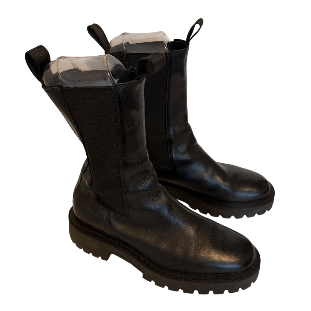 LAST Women Leather Boots 40 Black Rocky Chelsea Lug Sole Platform Pull On Edgy